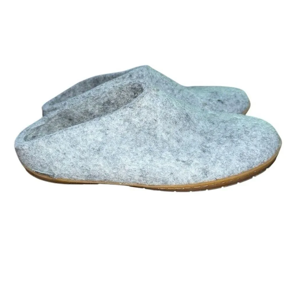 Glerups Gray Slip On Wool Slipper With Leather Bottom EU Size 43 Used